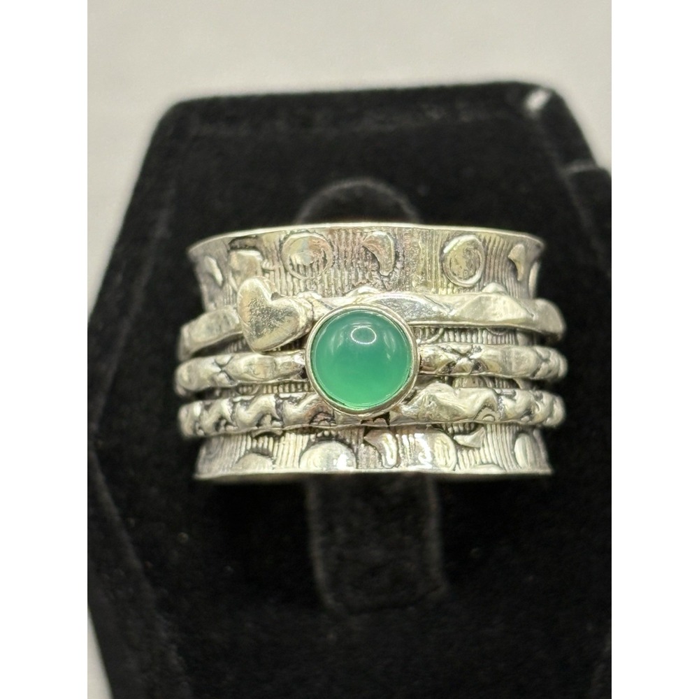EUC Sterling Silver Spinner Ring Green Gem 5 Grams Size 7.25 H18